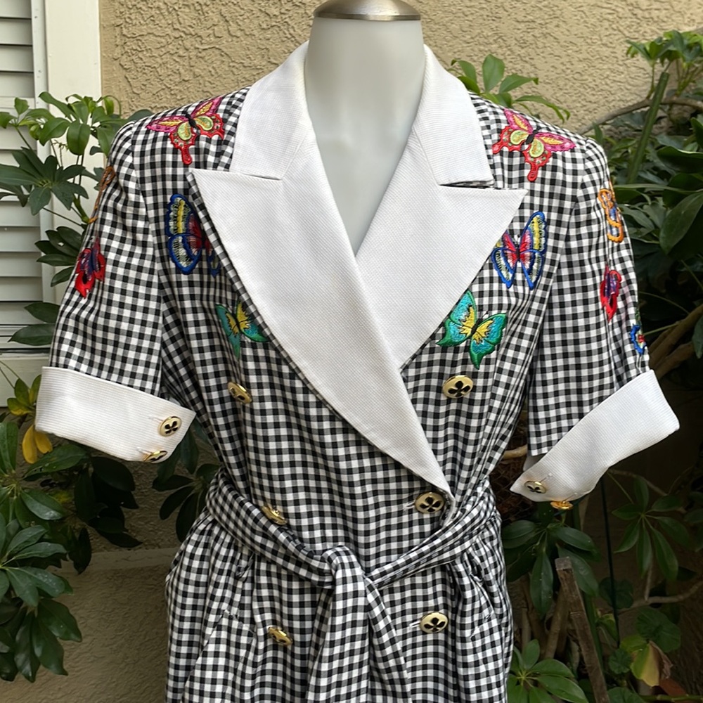 Vintage 80’s multicolored Escada cotton gingham dress/duster
